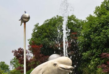 不銹鋼公園噴水鯨魚-不銹鋼噴水鯨魚雕塑