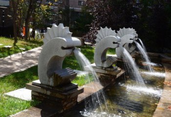 石雕抽象噴水海馬-公園抽象海馬石雕