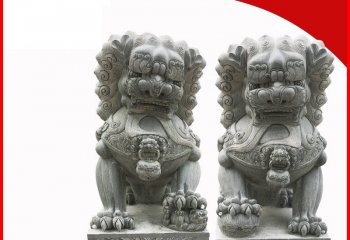 青石雕石獅子-門(mén)口青石看門(mén)獅子雕塑