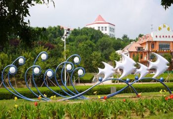 不銹鋼燈光效果海浪魚(yú)群雕塑-不銹鋼燈光魚(yú)群雕塑 海浪魚(yú)群雕塑